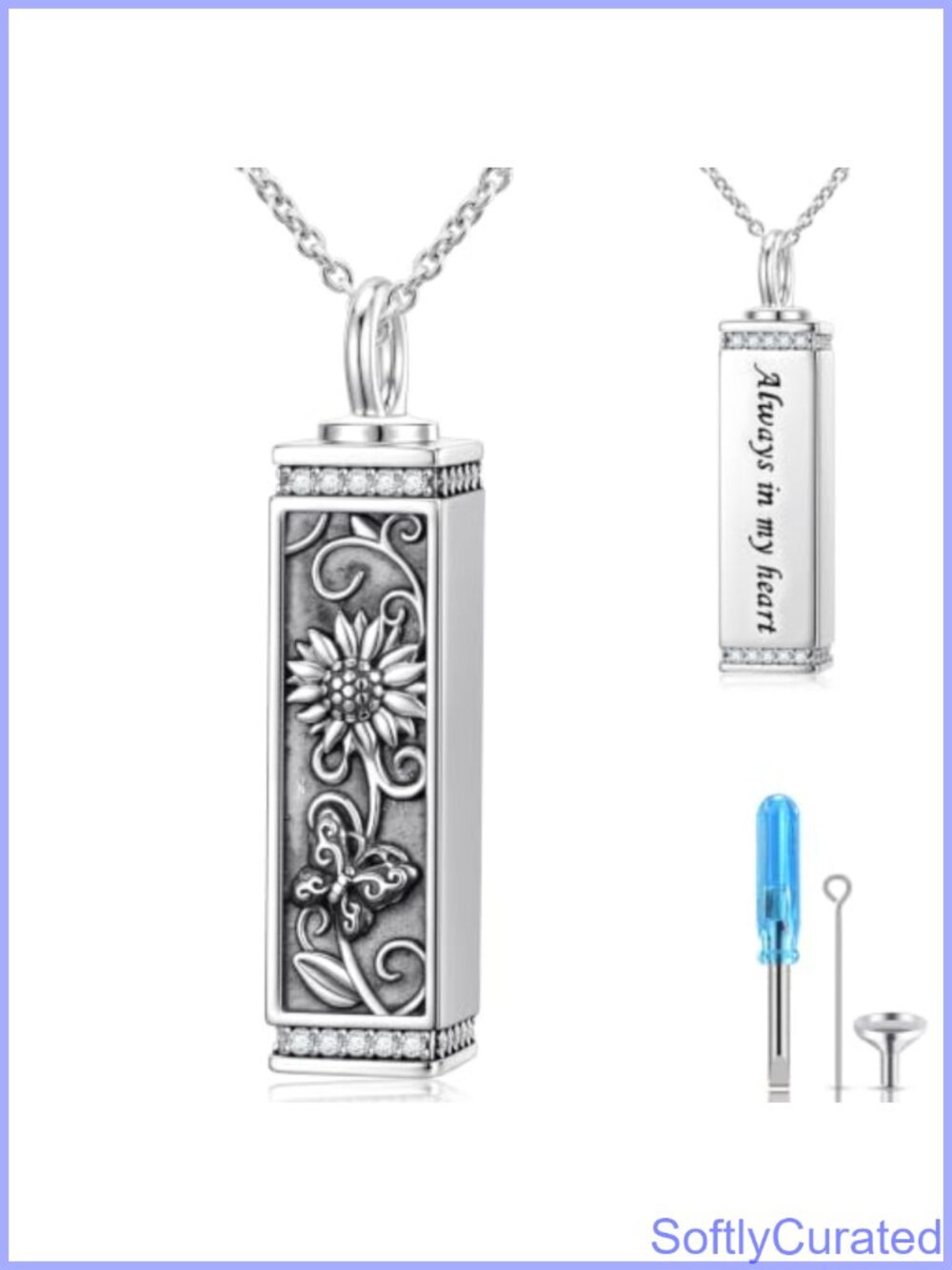 S925 Sterling Silver Butterfly Sunflower Urn Necklace for Ashes Memorial Pendant